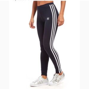 Adidas Black 3-Stripe Full Length Cotton Leggings Small